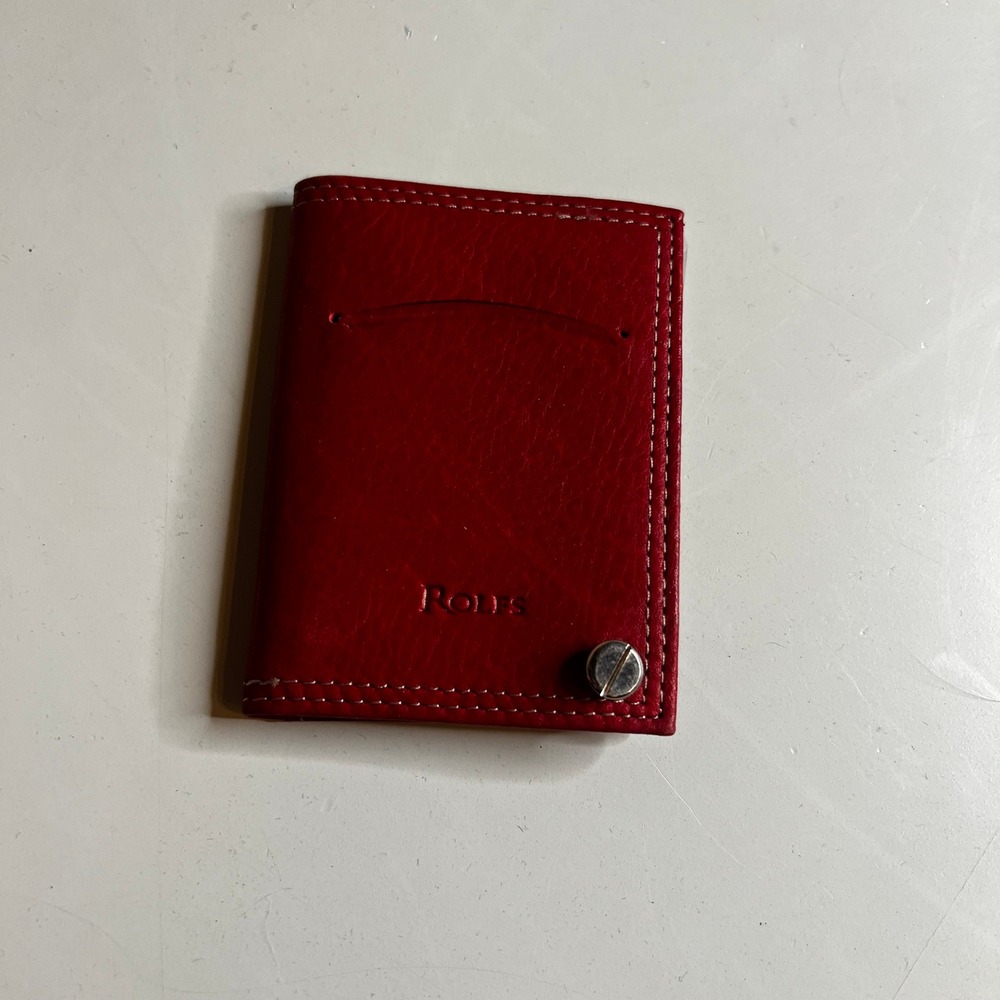 Rolfs Red Genuine Leather Swivel Card Holder Wallet Bifold with Plastic Sleeves